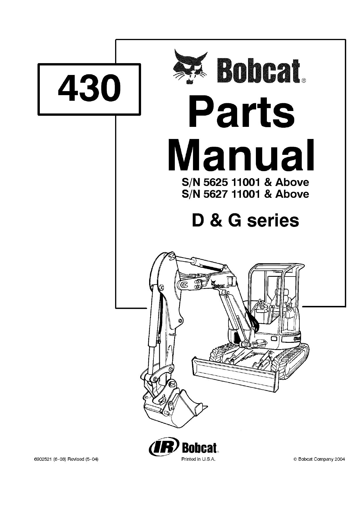 430 G Excavator parts manual Bobcat